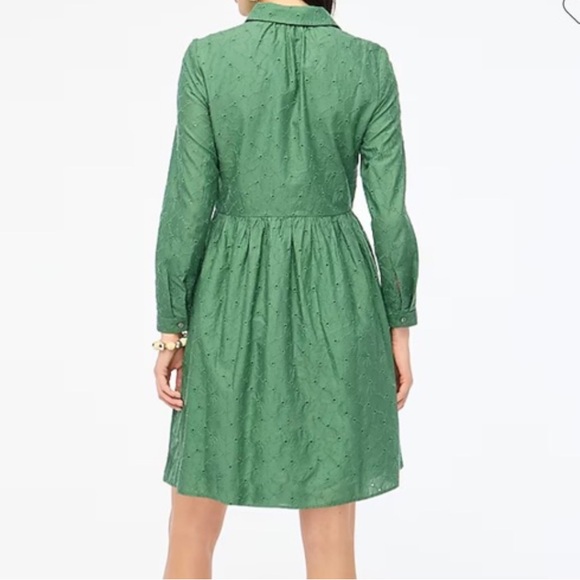 J. Crew Dress Eyelet Mini Shirt Dress Womens 4 Spring Kelly Long Sleeve 2024 - Picture 2 of 11